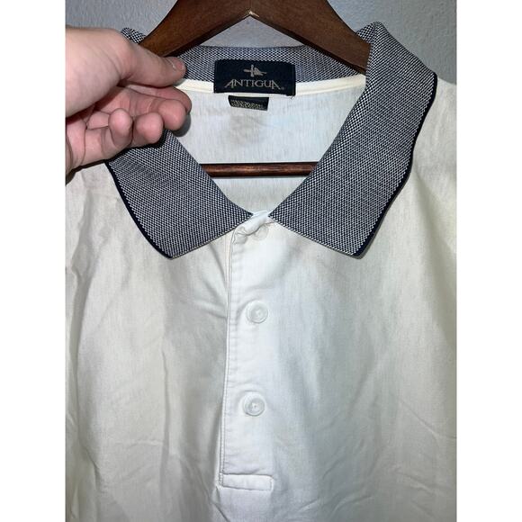 Vintage Antigua Polo Shirt White Checkered Sleeves Collared 100% Cotton Top 2XL - Picture 4 of 8